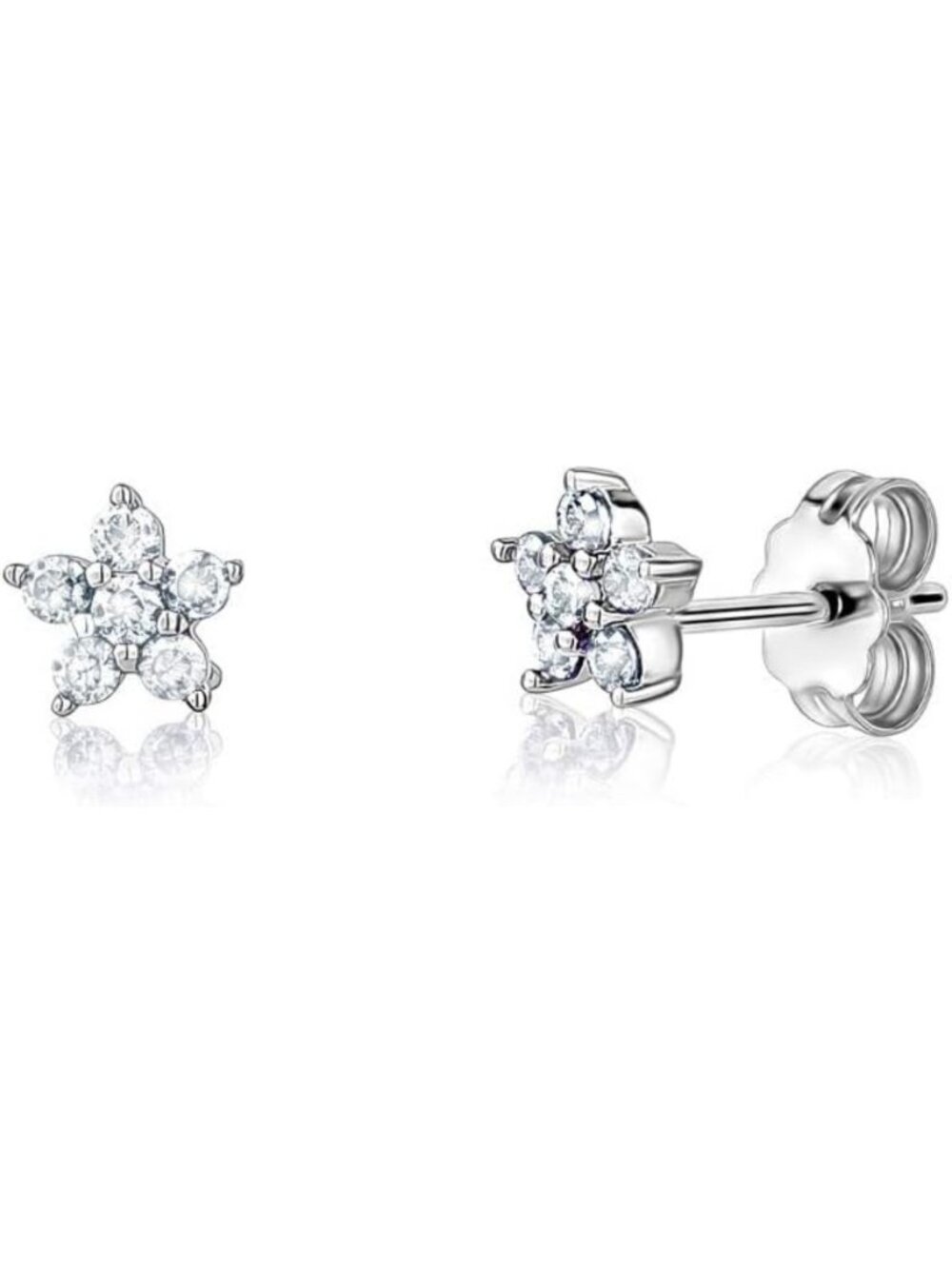Sterling Silver Flower Stud Earrings with Simulated Birthstones for Women